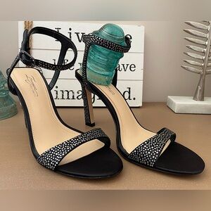 Black Satin Strappy Heels